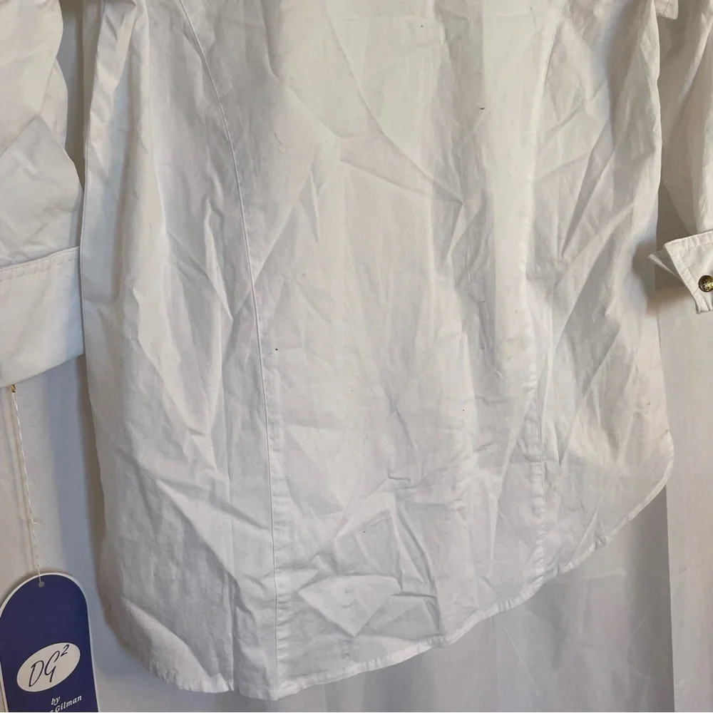 DG2 Diane Gilman Women’s Fitted White Button Down 3/4 Sleeves Shirt Blouse Small